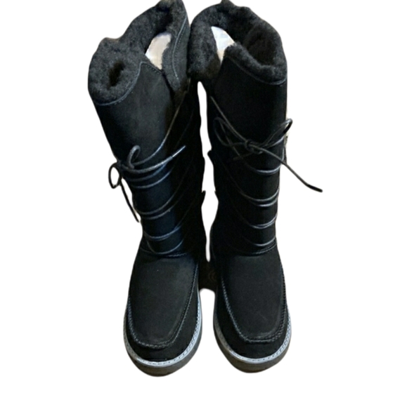 NWT Leather Suede Aussie Marino Shearling Tall Black Boot Mukluk sz 5 - Picture 2 of 6